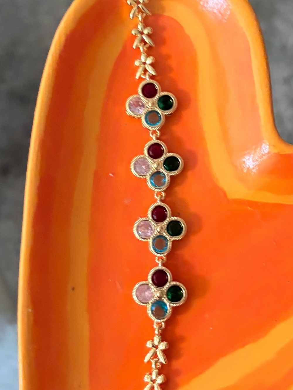 Gold Filled Over Brass Multicolor Crystal Flower Link Bracelet - Picture 2 of 4